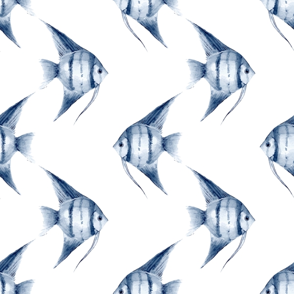 蓝色水彩绘热带鱼纹理
