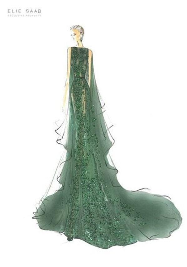 绿色长裙婚纱设计图