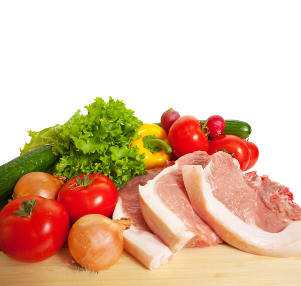 新鲜猪肉与蔬菜