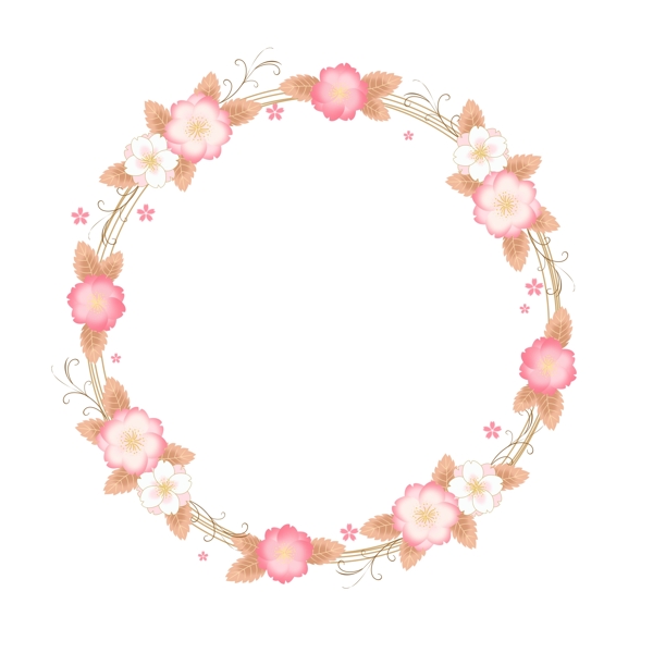 花卡通樱花浪漫欧式花卉边框粉色手绘