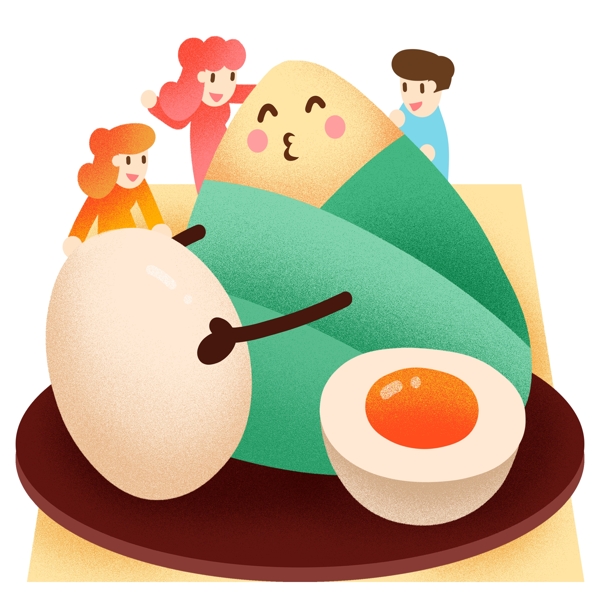端午节拟人粽子鸭蛋插画