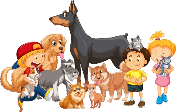 卡通儿童和动物图片