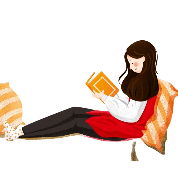 彩绘安静看书的女孩