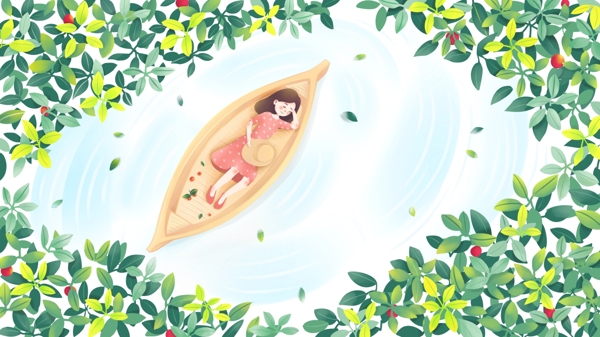 夏季人物游泳小船插画背景素材