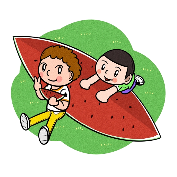 卡通儿童夏天爱吃大块西瓜png透明底