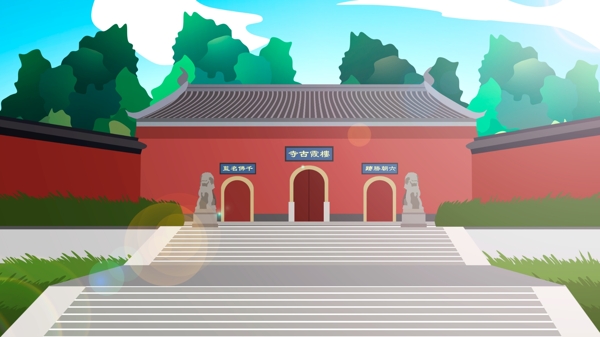 中国风历史建筑楼霞寺