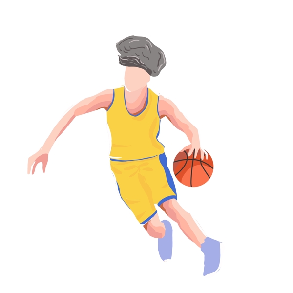 彩绘卡通打篮球的人物图案元素