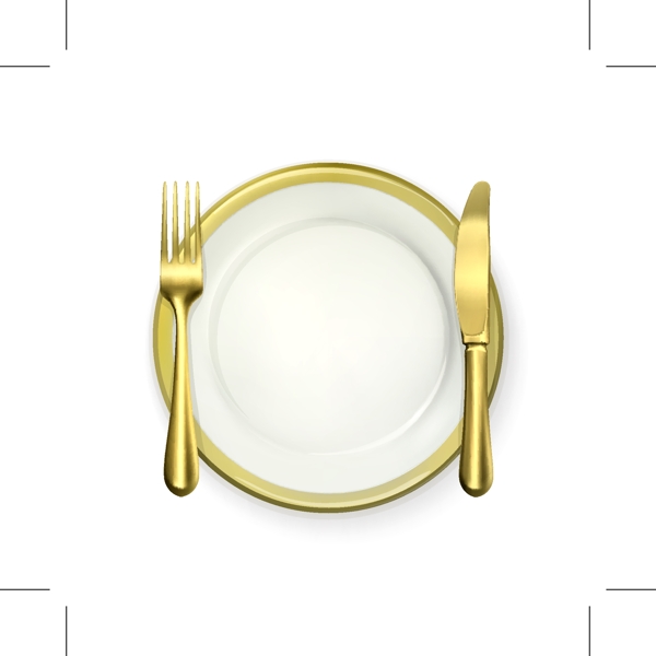 金色餐盘与刀叉矢量素材