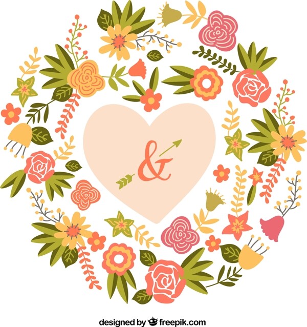 彩色花卉婚礼海报矢量素材图片