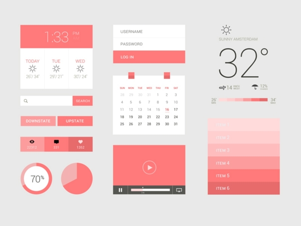 粉红界面天气应用元素
