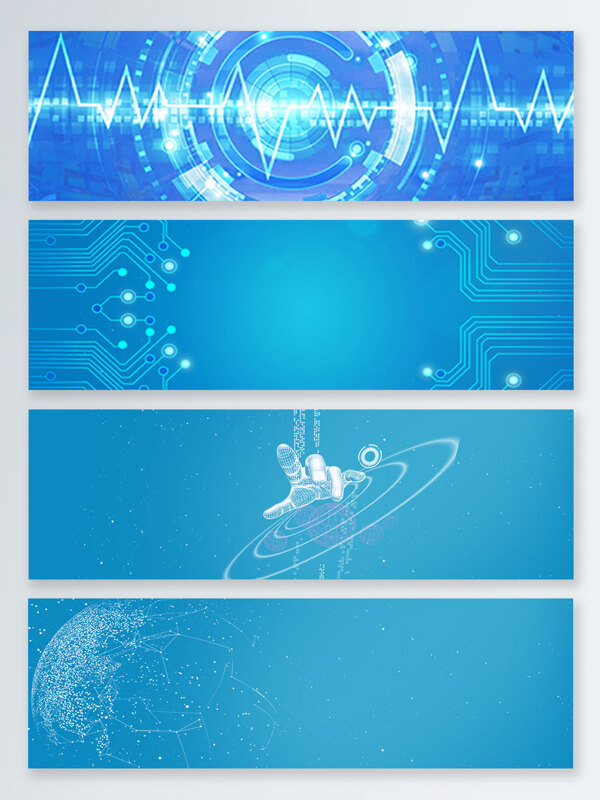 蓝色科技商务电子数据卡通banner背景