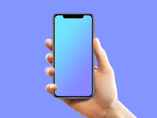 手持正面苹果全面屏手机模型样机