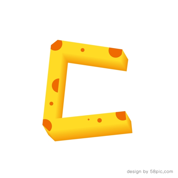 字母C黄色立体渐变奶酪创意字体