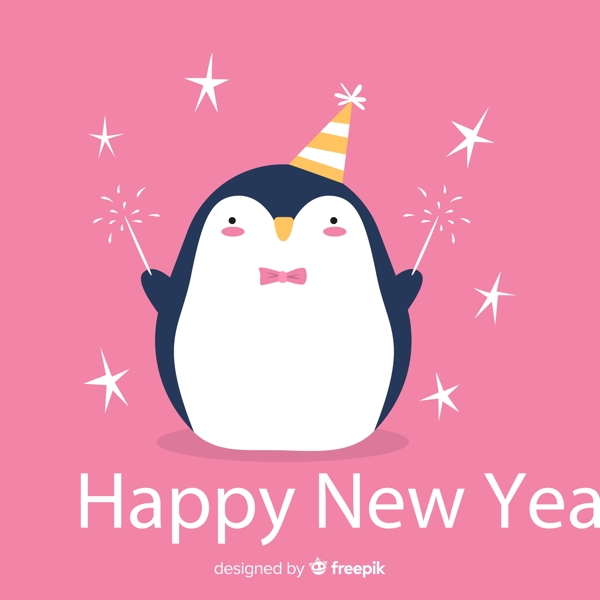 新年玩烟花的企鹅图片