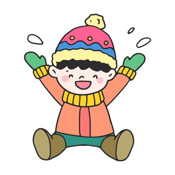 卡通圣诞节冬季雪地玩雪的小男孩