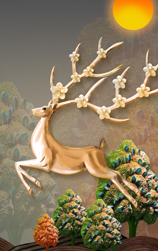 浮雕麋鹿装饰画