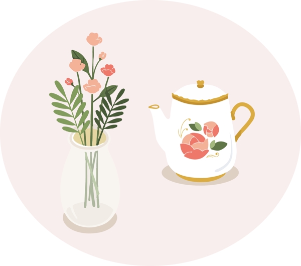 淡雅植物花瓶茶壶