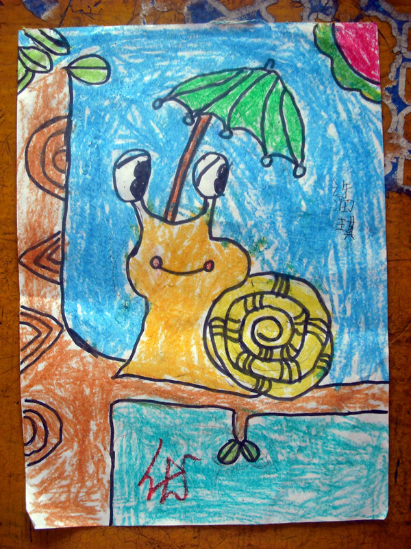 儿童蜡笔画蜗牛图片