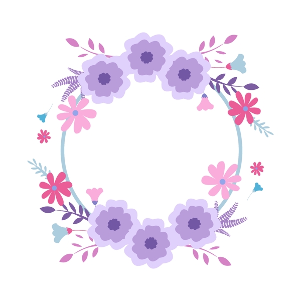 手绘紫色花朵花环插画可商用元素