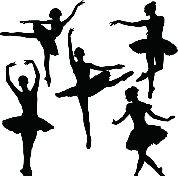 五款现实的芭蕾舞者的剪影