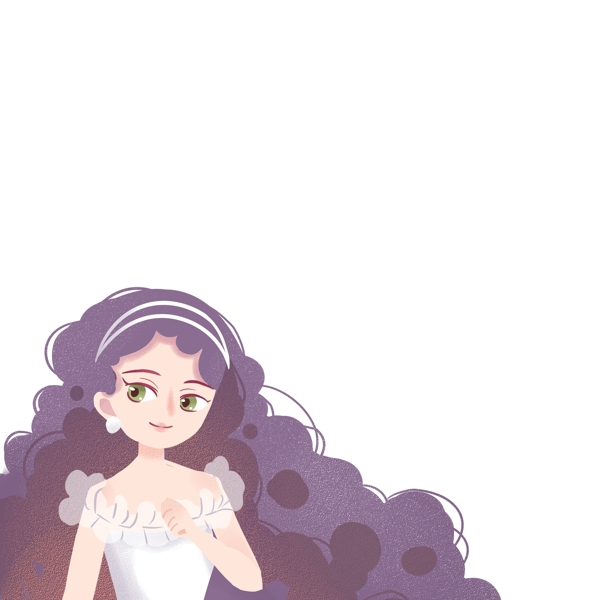 紫色长头发的卡通美女免抠图