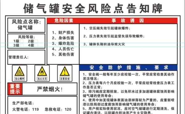 储气罐安全风险点告知牌图片