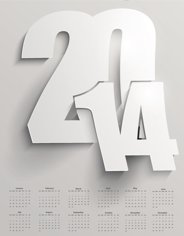 创意2014年日历标签矢量素材