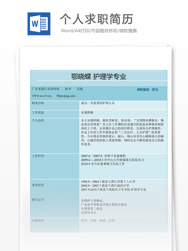 个人求职简历模板