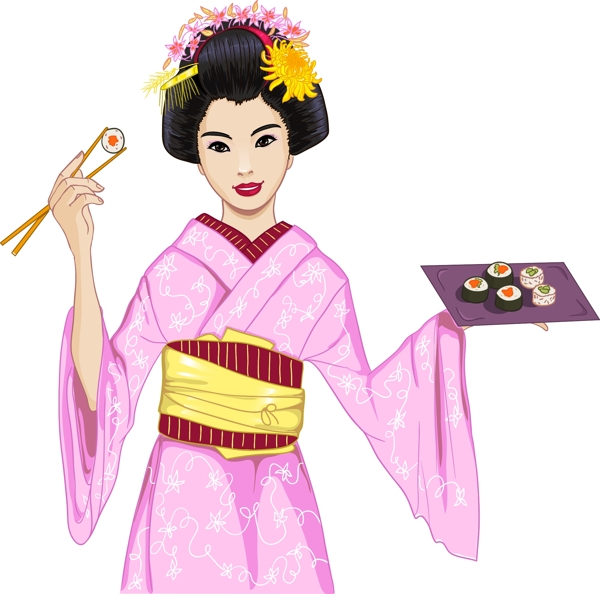 端寿司的日本女人插画