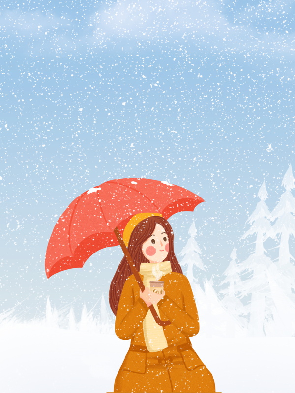 彩绘下雪中的女孩背景设计