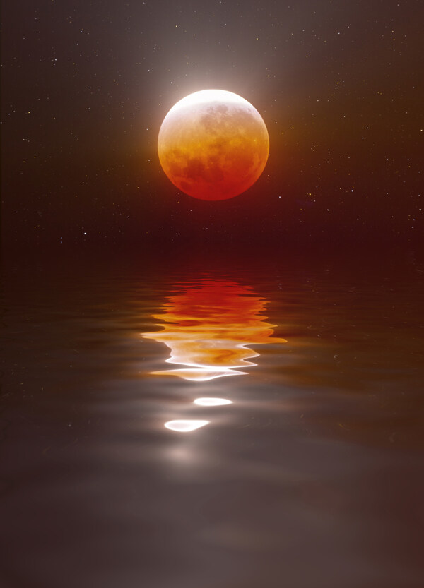 月球与水面倒影图片