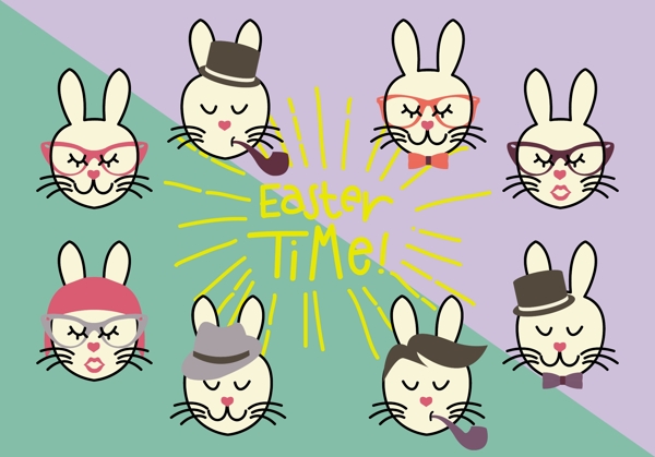 可爱手绘兔子复活节插画