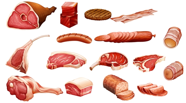 卡通手绘猪牛羊肉制品