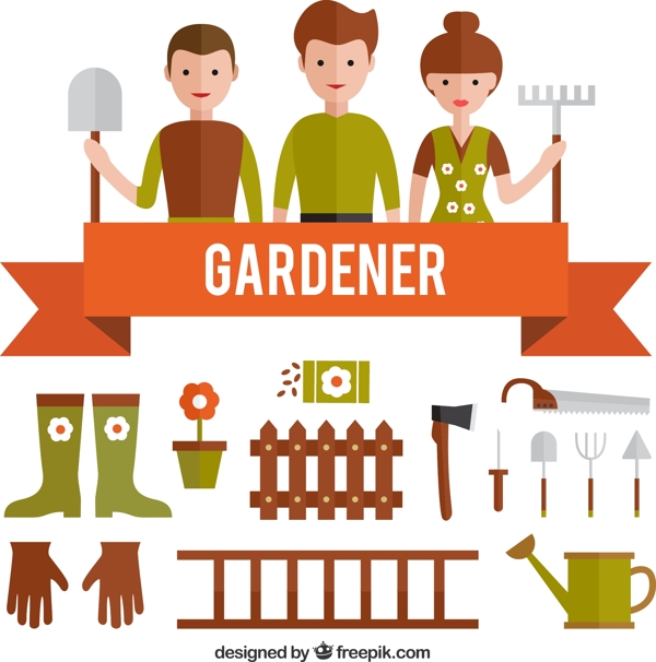 16款花园工具和园丁矢量素材