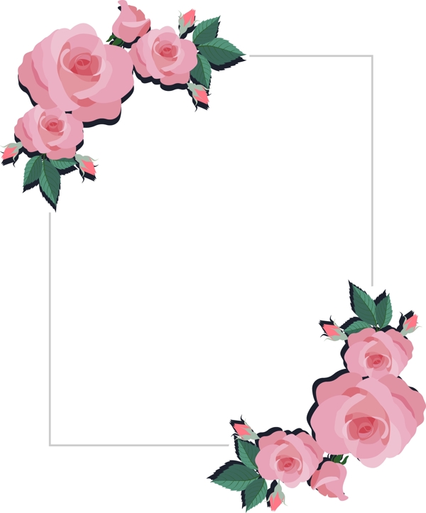 简约手绘粉色玫瑰花边框矢量图
