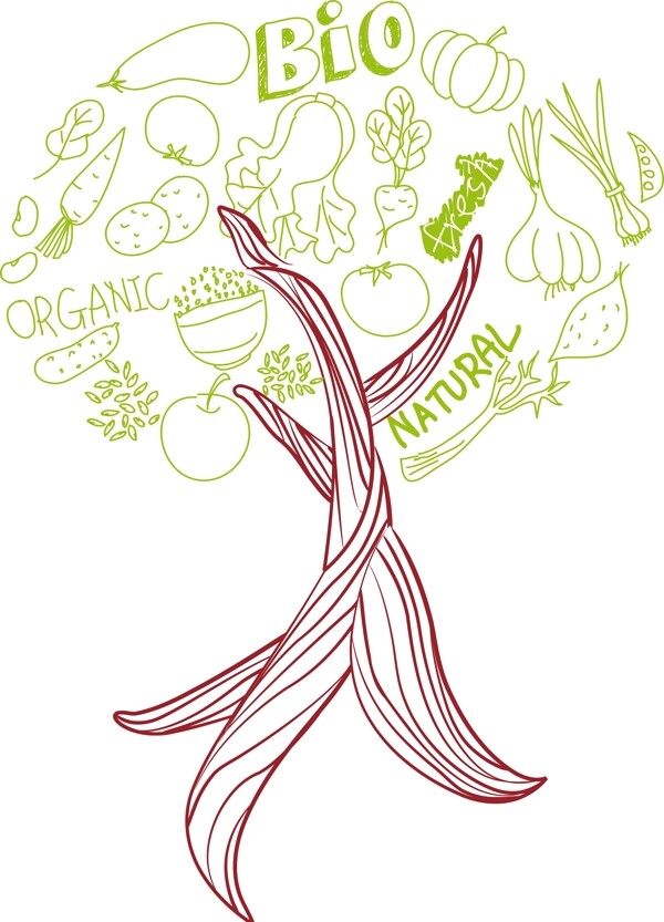 卡通蔬菜线稿树木设计