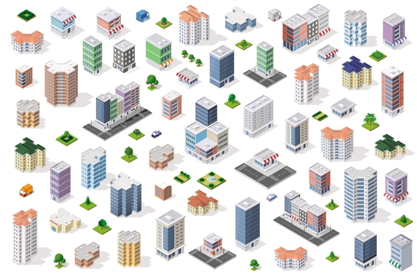 微型城市规划小模型矢量素材创意
