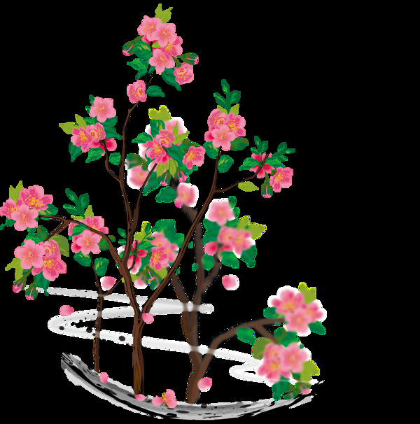 手绘花卉海棠花树木花朵花瓣水墨边框元素