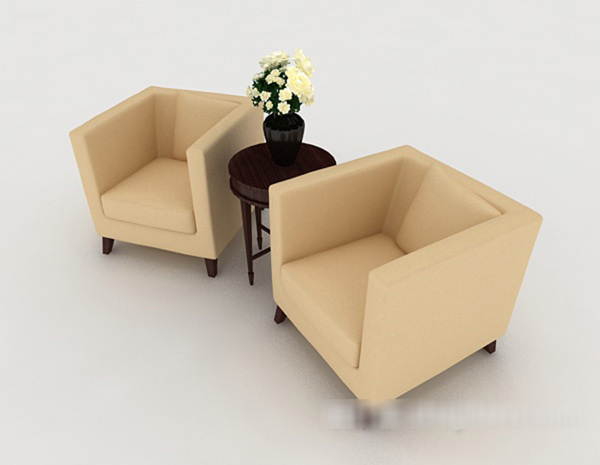 简约黄色单人沙发组合3d模型下载