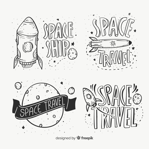 4款手绘太空之旅标签