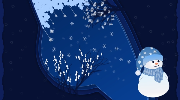 蓝色冬季雪人雪景背景设计