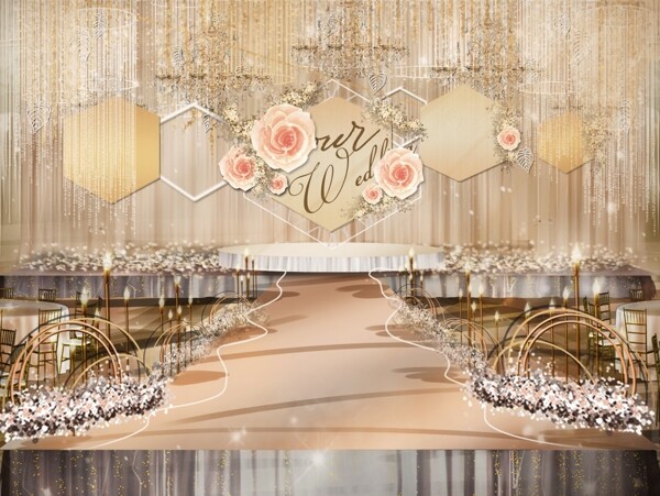 香槟色异形花朵婚礼效果设计