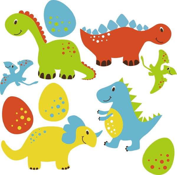 6款卡通恐龙设计矢量素材