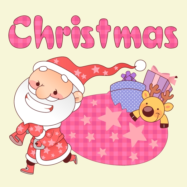 印花矢量图可爱卡通卡通人物圣诞老人礼物免费素材
