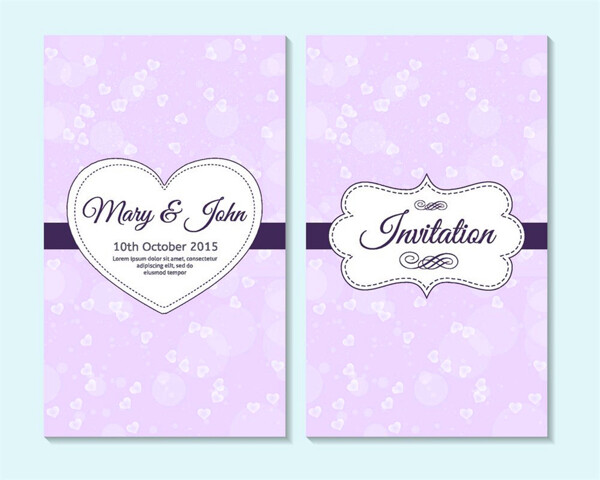 紫色心形花边婚礼贺卡图片