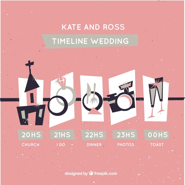 粉红色的时间线婚礼的复古风格
