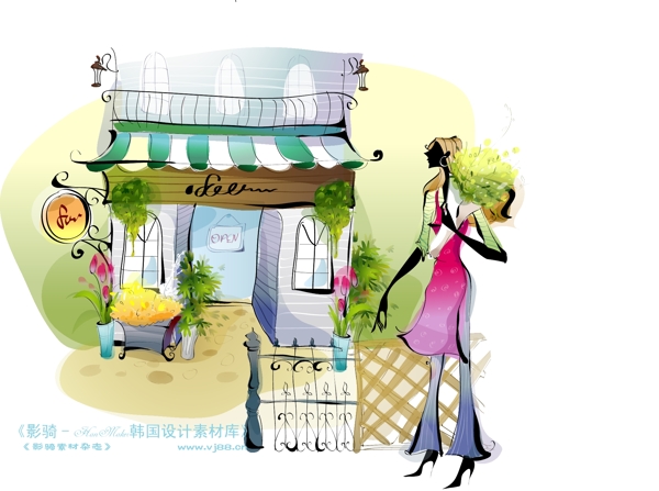 时尚女孩插画手绘人物矢量素材矢量图片HanMaker韩国设计素材库