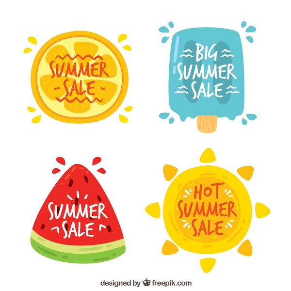 4款彩绘夏季元素促销标签