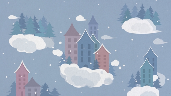 蓝天白云和可爱的小房子