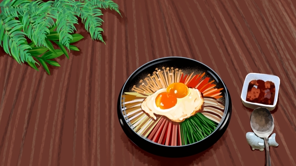 美食冷面插画广告背景